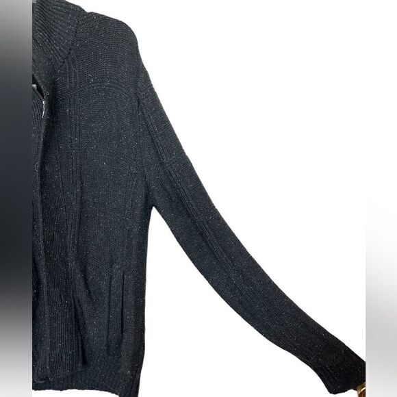 Banana Republic Factory Dark Gray Speckled Knit Wool Full Zip Sweater Large - Picture 7 of 9